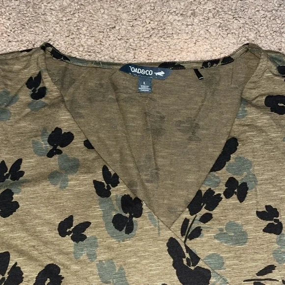 Toad & Co Cue Faux Wrap Long Sleeve Dress Floral Olive‎ Green Large - Picture 3 of 8